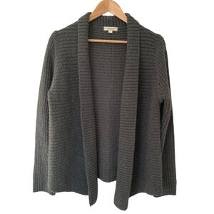 Margit Brandt Open Front Cardigan Womens L Dark Grey Wool Blend Sweater Fall